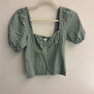 Abercrombie & Fitch Sage Green Square-Neck Puff Sleeve Top